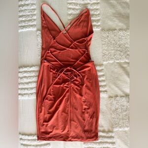 Naked Wardrobe Rust Backless Mini Dress